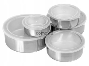 METALOWE MISKI nierdzewne Z PRZYKRYWKAMI 5szt kpl