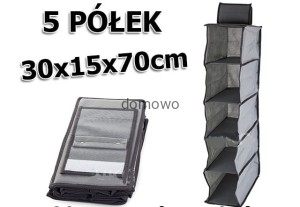 WISZĄCY ORGANIZER PÓŁKA DO SZAFY-szary 5 półek