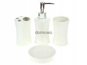 CERAMICZNY ZESTAW ŁAZIENKOWY BIAŁY 4 szt okrągły