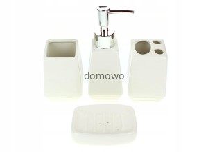 CERAMICZNY ZESTAW ŁAZIENKOWY BIAŁY 4 szt kwadrat