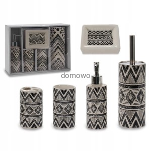 CERAMICZNY ZESTAW ŁAZIENKOWY 5cz czarny romby