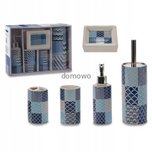 CERAMICZNY ZESTAW ŁAZIENKOWY 5 niebieski szlaczki